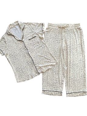 Knix Cream Polka Dot Modal Pajama Set Wide Leg Cropped Size M